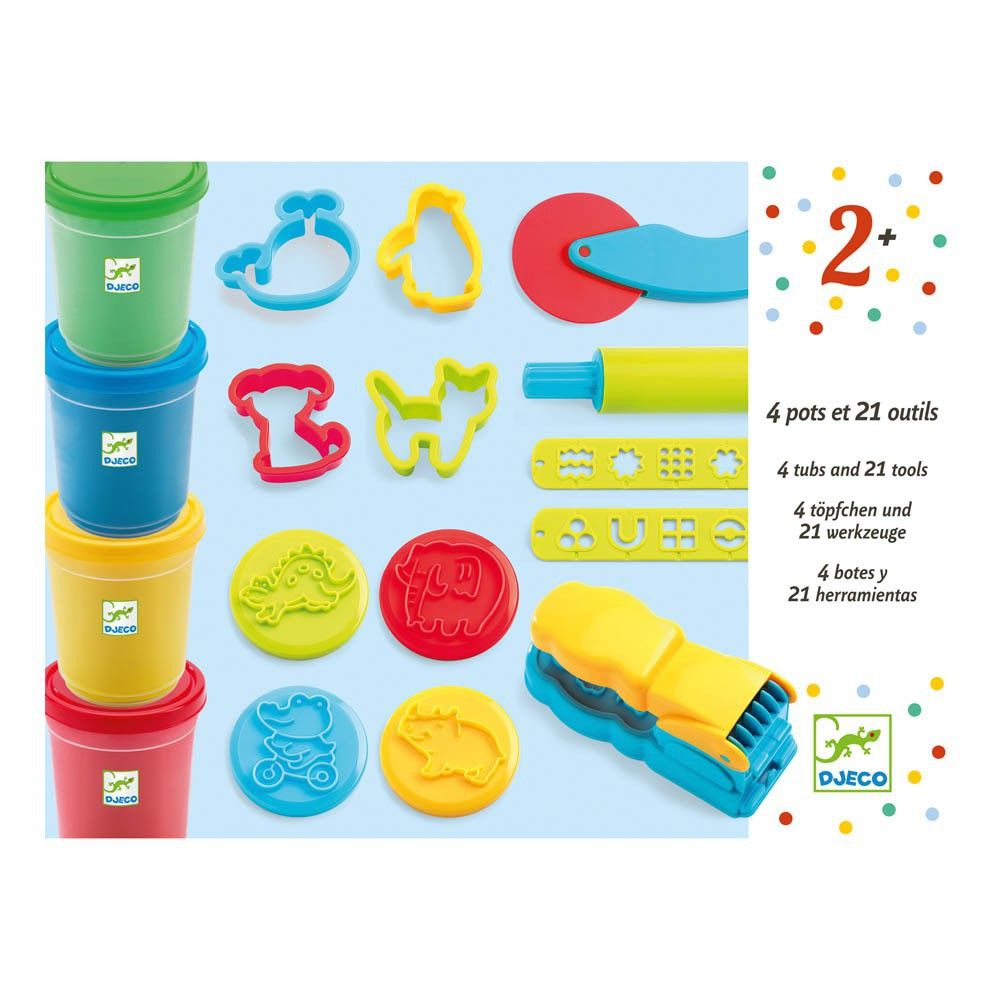 4 pots of Modelling Dough and 21 Tools Djeco Toys and Hobbies