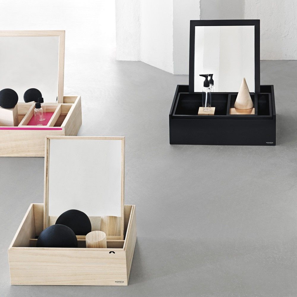 Scatola portaoggetti con specchio balsabox nero nomess copenhagen Portaoggetti per fasciatoio
