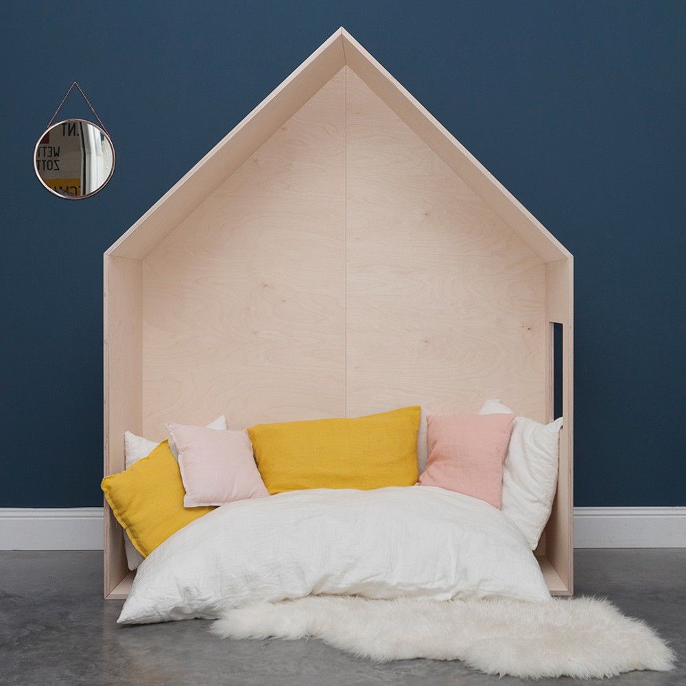 Kopfteil hütten bett natur blomkal design kind