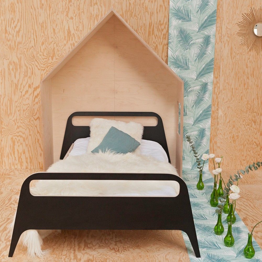 Kopfteil hütten bett natur blomkal design kind