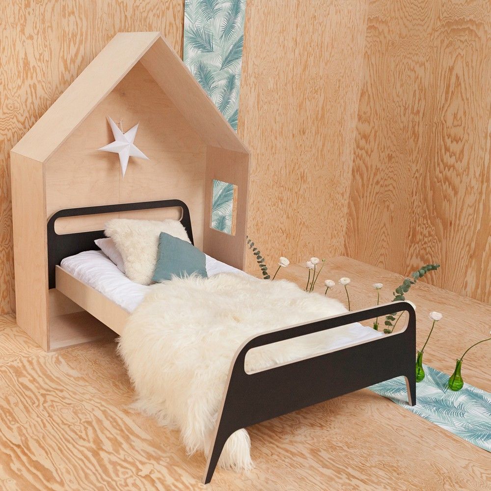 Kopfteil hütten bett natur blomkal design kind