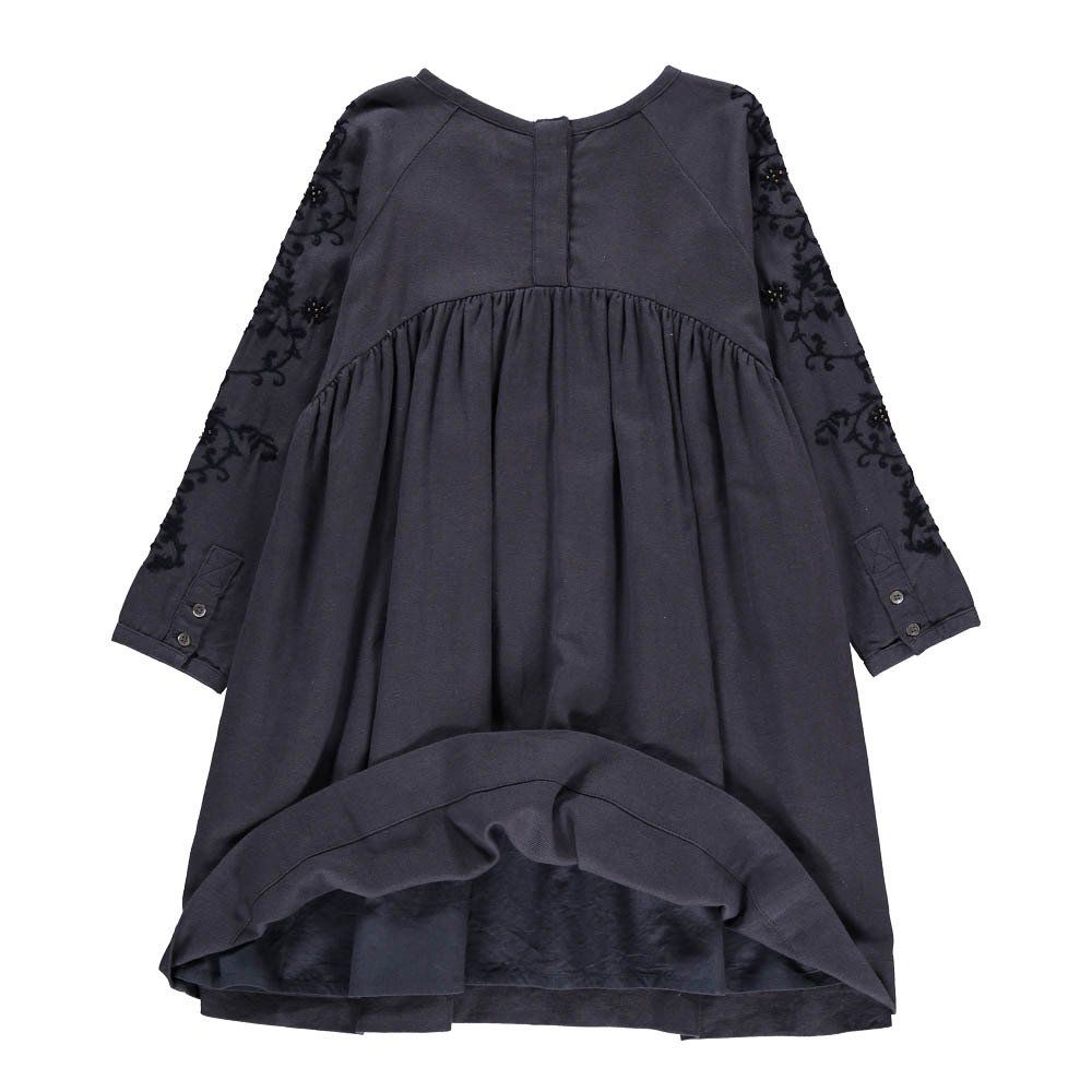 Madeline Embroided Dress Navy blue Velveteen Fashion Baby